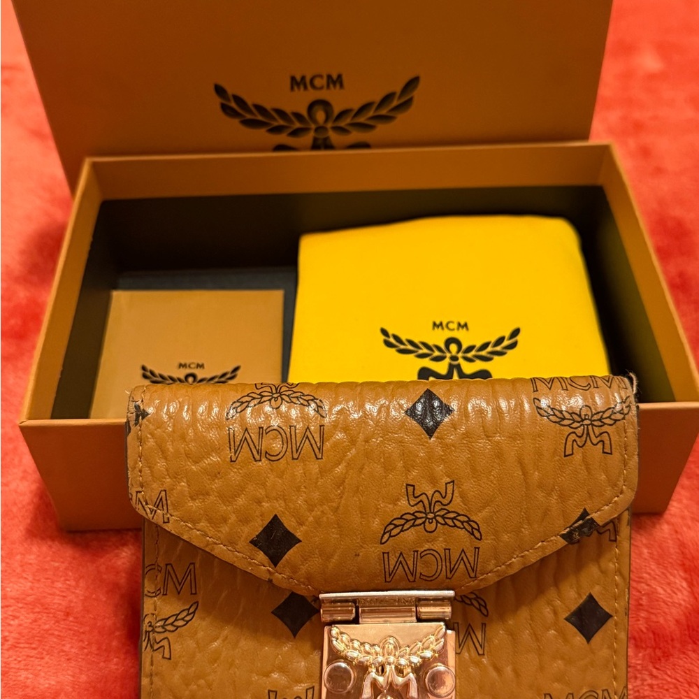 MCM Gold and Tan Monogram Clutch
